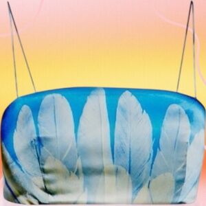 NWT Alexis 'Blyth' Bra / Crop Top in Blue Satin Feather Print Size XS